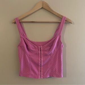 FREE PEOPLE INTIMATELY Serenity Corset Top Ribbed Pink Hook & Eye Cami Sz M #481